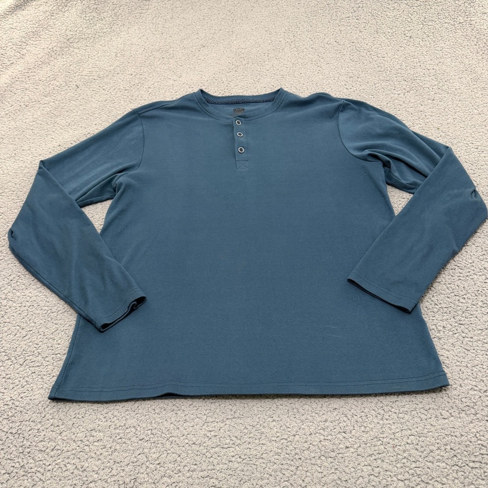 Weatherproof Henley Shirt Mens Large Long Sleeve Blue Stretch Outdoor Casual